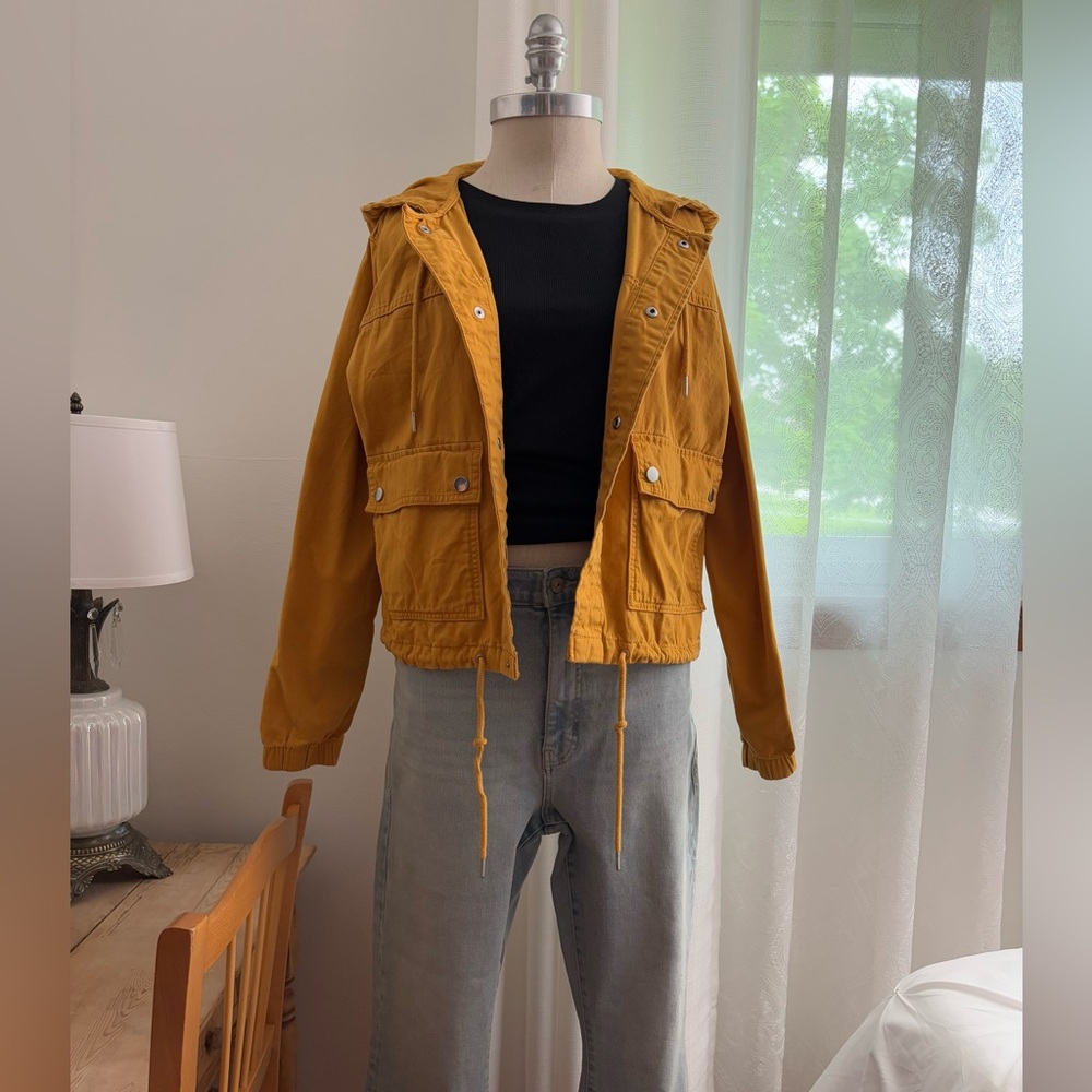 Divided by H&M Mustard Yellow Canvas Hooded Jacket, ptp 23" women's medium